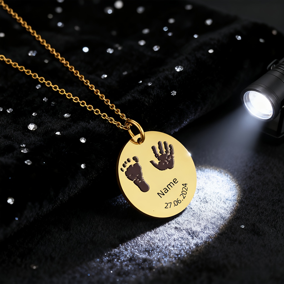 Personalized Laser-Engraved Handprint & Footprint Pendant Necklace — Custom Gift